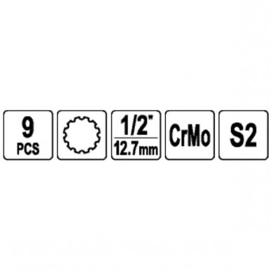 Zestaw nasadek bitowych udarowych 1/2" (SPLINE) 9 szt. 2