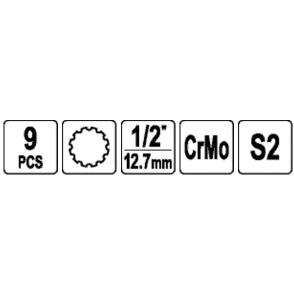 Zestaw nasadek bitowych udarowych 1/2" (SPLINE) 9 szt. 2 Zestaw nasadek bitowych udarowych 1/2" (SPLINE) 9 szt. 2