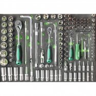 Zestaw kluczy nasadowych 1/4" + 3/8" + 1/2" 127 szt. z tacą Zestaw kluczy nasadowych 1/4" + 3/8" + 1/2" 127 szt. z tacą