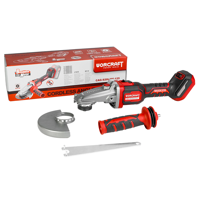 Akum. šlifuoklis kampinis (plokščia galva) WORCRAFT 125mm 20V LI-ION (Be akumuliatoriaus ir įkroviklio) 8