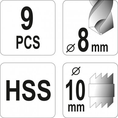 Grąžtų rinkinys kontaktiniams taškams nugręžti HSS (9vnt)(HSS) 4