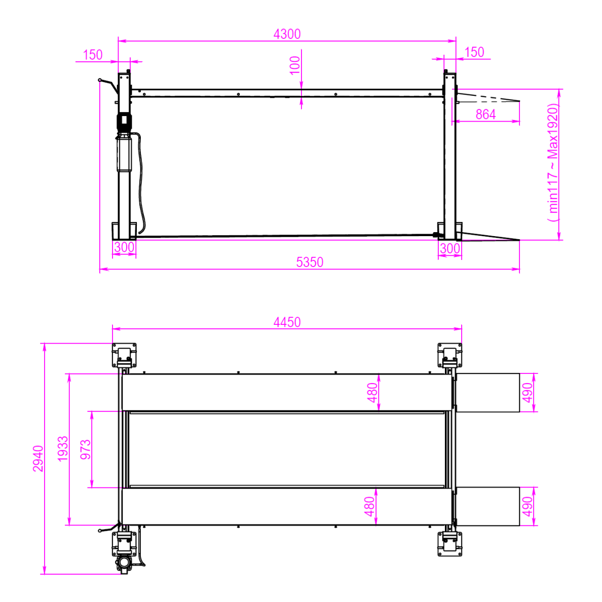 Four post hydraulic parking lift 4T 7