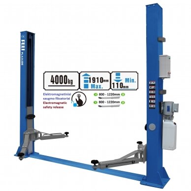 Two post hydraulic lift with electromagnetic release, 4.0t
