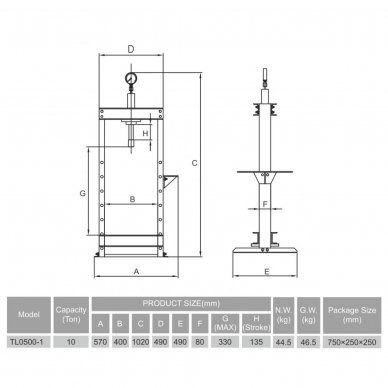 Hydraulic shop press with gauge 10t 1