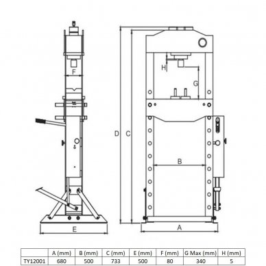 Hydraulic shop press with gauge 12t 1