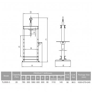 Hydraulic shop press with gauge 20t 1