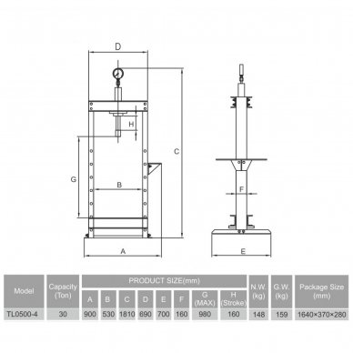 Hydraulic shop press with gauge 30t 1