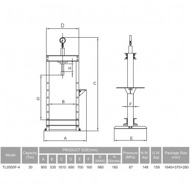 Hydraulic shop press with gauge 30t (foot pump) 1