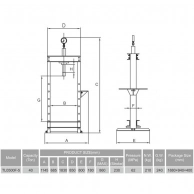 Hydraulic shop press with gauge 40t (foot pump) 1