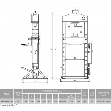 Hydraulic shop press with gauge 50t (foot pump) 1