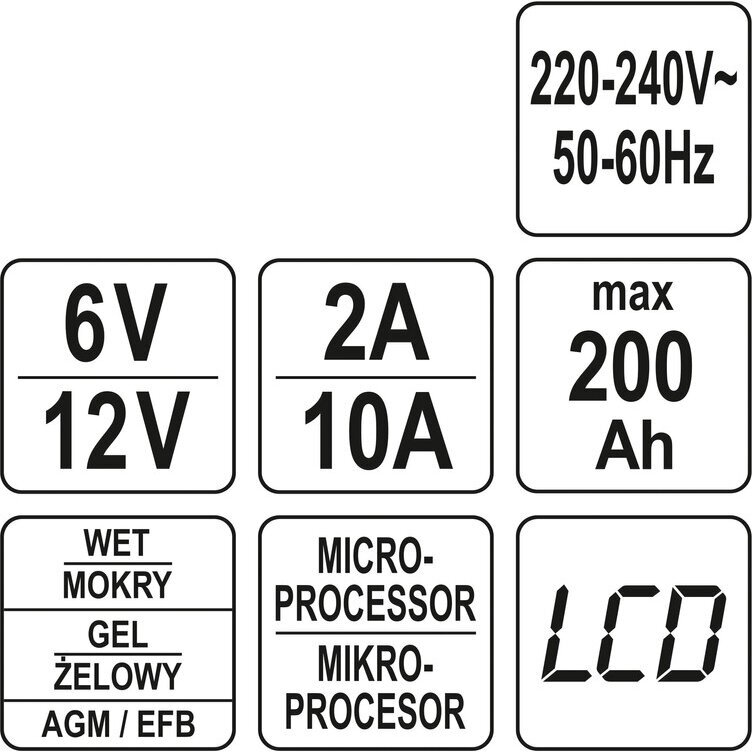 Įkroviklis akumuliatoriui elektroninis 6/12V 2/10A 200Ah 7 Įkroviklis akumuliatoriui elektroninis 6/12V 2/10A 200Ah 7
