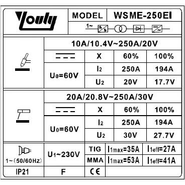 Inverterinis suvirinimo pusautomatis WSME250EI 230V (IGBT) AC/DC, TIG/ MMA 1
