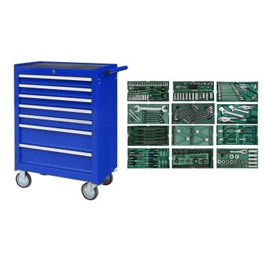 Roller cabinet with tool set trays, 246pcs. Roller cabinet with tool set trays, 246pcs.