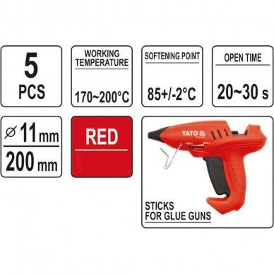 Hot glue stick set (red) (5pcs) 11x200mm 2