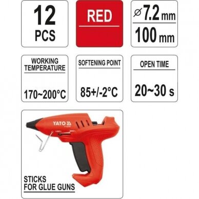 Hot glue stick set (red) (12pcs) 7.2x100mm 1
