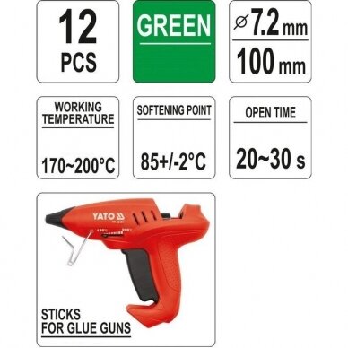 Hot glue stick set (green) (12pcs) 7.2x100mm 1