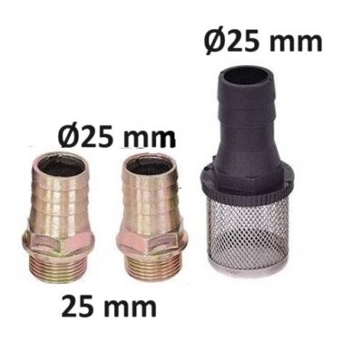 Rezerves daļa. 2 gab. savienotāji 3/4" - 1" un 1 gab. filtrs 1" dīzeļdegvielas sūkņa DCTP60 1