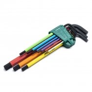 Zestaw długich kluczy imbusowych z kolorową kulką typu L 9 szt. (1.5-10mm)