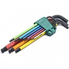 L-Handle Hex key extra long colored ball point set 9pcs (1.5-10mm)