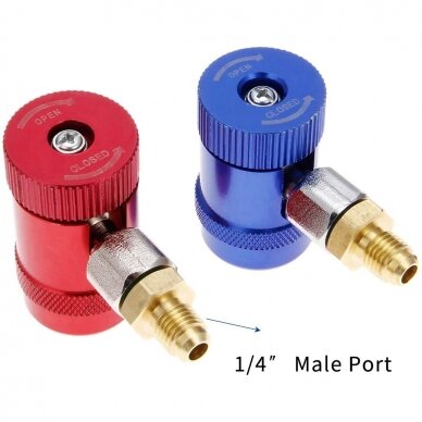AC R1234yf ātrā savienotāja 1/4'' SAE vīriešu ports augsta/zema spiediena 2gab 1 AC R1234yf ātrā savienotāja 1/4'' SAE vīriešu ports augsta/zema spiediena 2gab 1