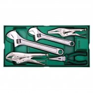 Tray. Adjustable wrench and pliers set 5pcs. Tray. Adjustable wrench and pliers set 5pcs.
