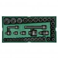 Tray. Impact socket set 3/8“ + 1/2" Dr. 13pcs. Tray. Impact socket set 3/8“ + 1/2" Dr. 13pcs.