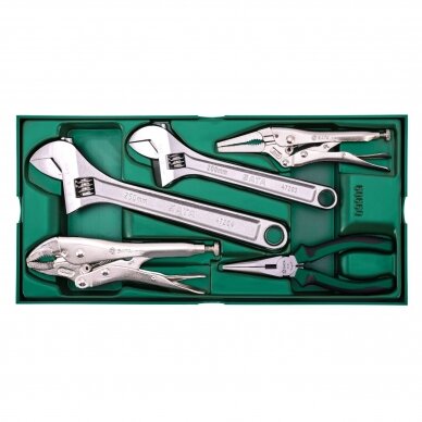 Tray. Adjustable wrench and pliers set 5pcs.