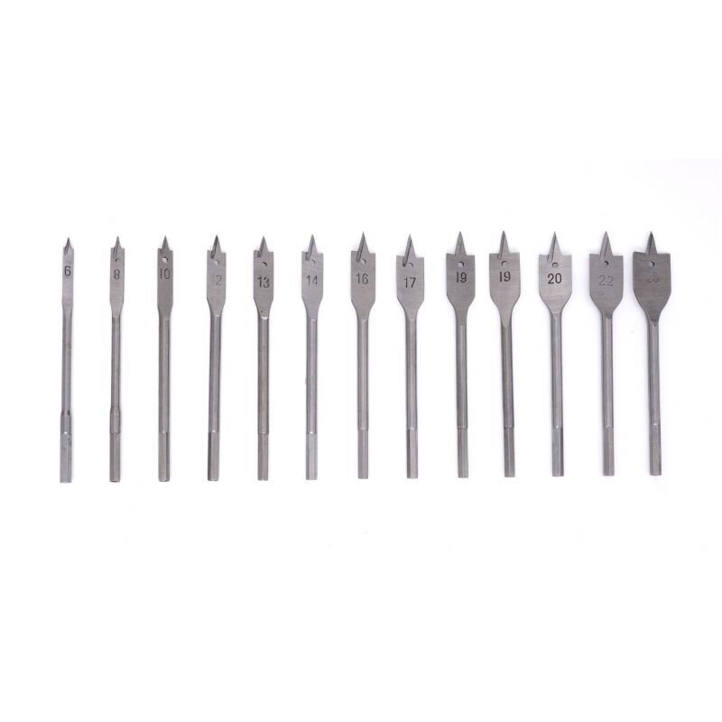 Flat blade feather drill set for wood 13pcs, 6-25mm Flat blade feather drill set for wood 13pcs, 6-25mm