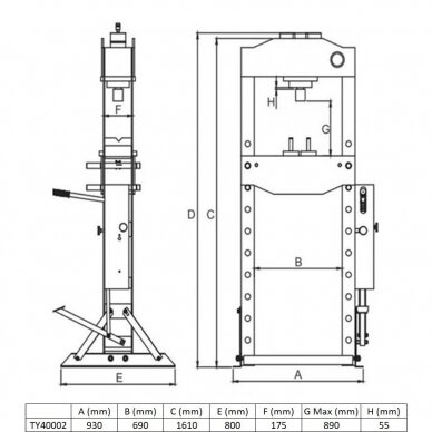 Pneumatic / hydraulic shop press with gauge 40t 1