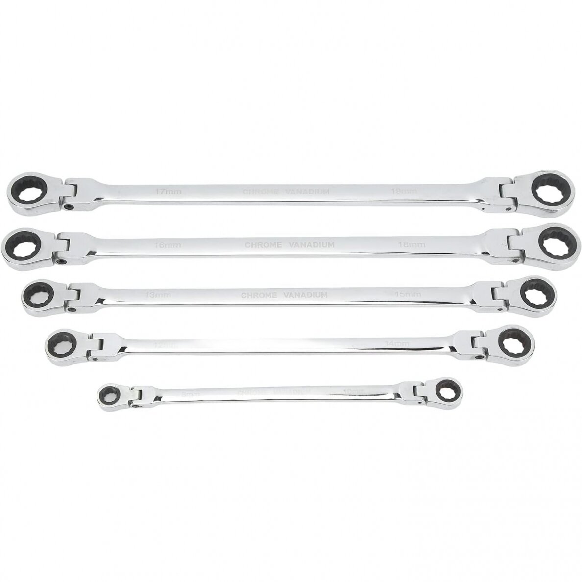 Flex head gear wrenches set extra long 5pcs (8-19mm)