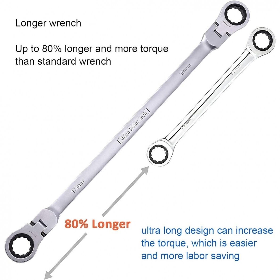 Flex head gear wrenches set extra long 5pcs (8-19mm) 3 Flex head gear wrenches set extra long 5pcs (8-19mm) 3