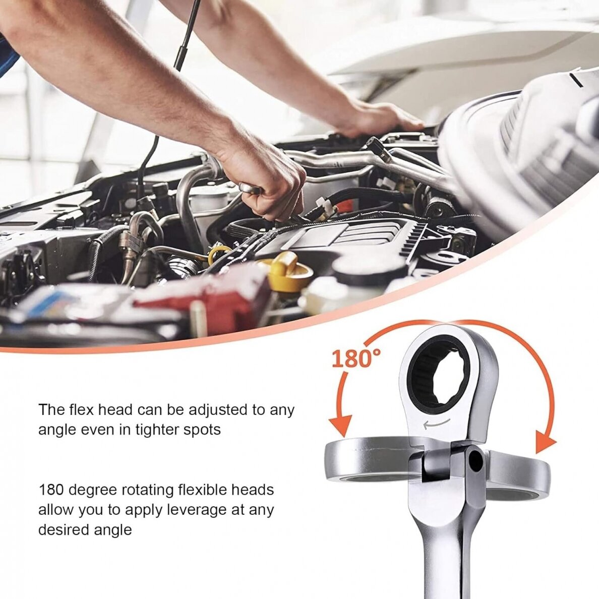 Flex head gear wrenches set extra long 5pcs (8-19mm) 4 Flex head gear wrenches set extra long 5pcs (8-19mm) 4