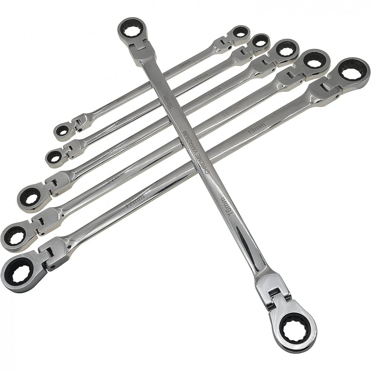 Flex head gear wrenches set extra long 5pcs (8-19mm) 1 Flex head gear wrenches set extra long 5pcs (8-19mm) 1