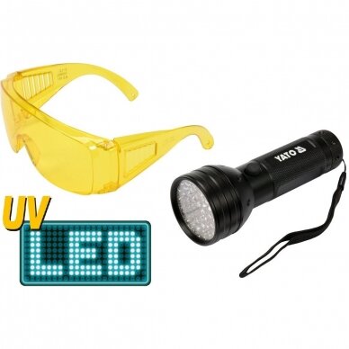 Prožektorius LED51+UV ir akiniai kondicionavimo sistemos nuotėkio aptikimui