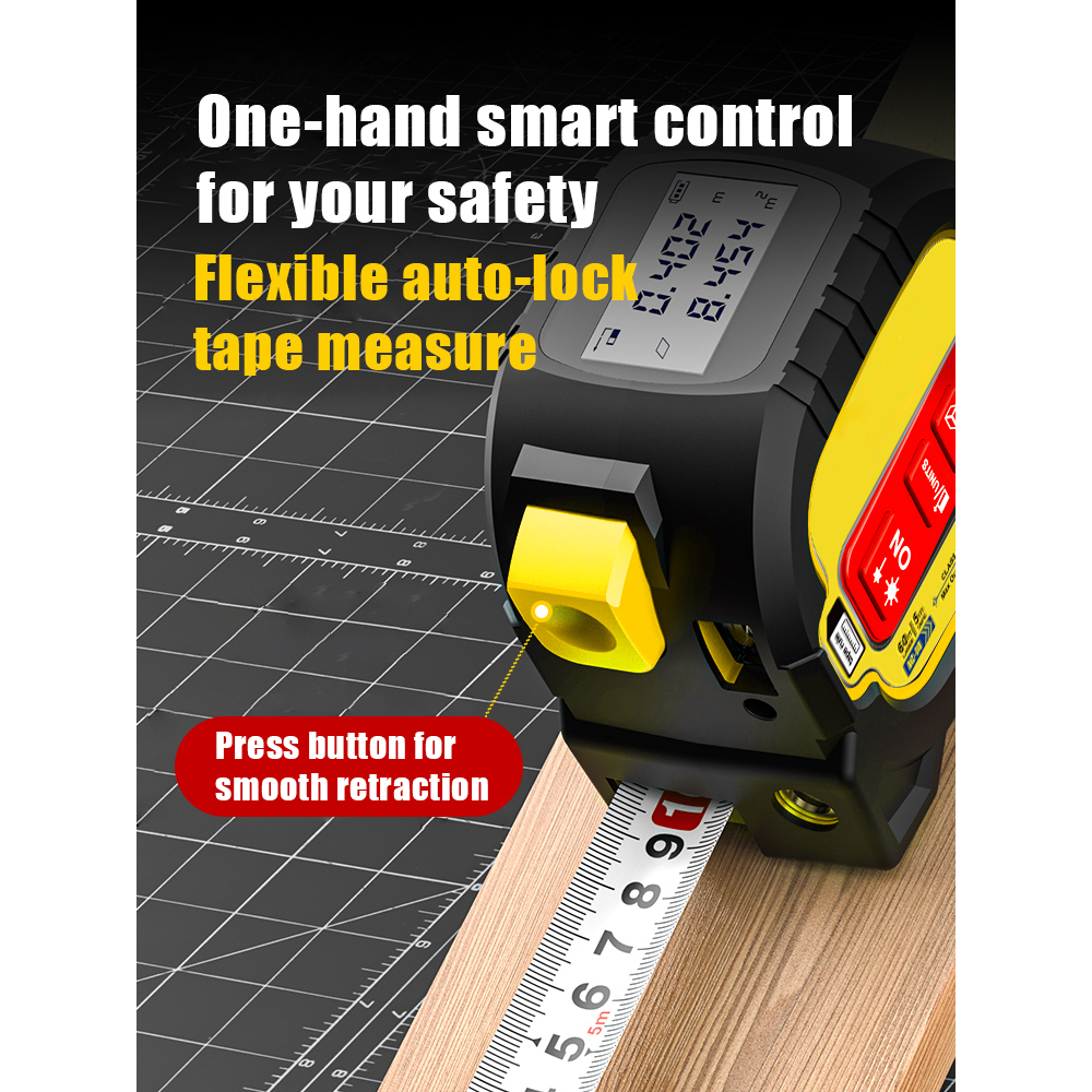 Ruletė 5m su lazeriniu matuokliu ir nivelyru 60m 4