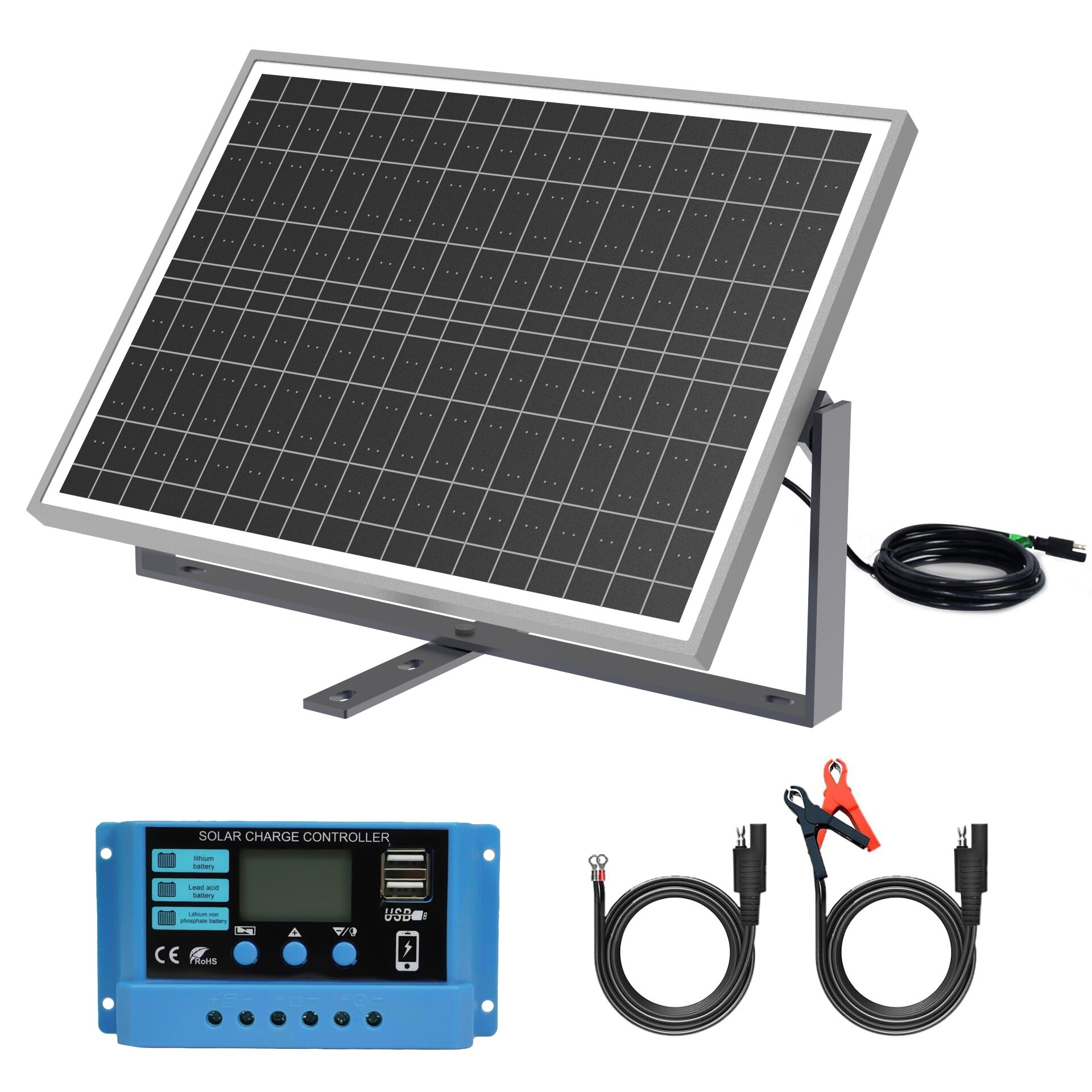 Saulės skydelis 25W, 12V su priedais