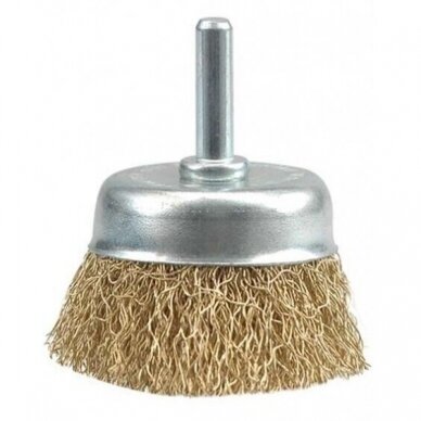 Crimped wire cup brush with shaft, 50mm