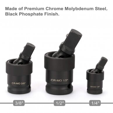 Zestaw przegubów uniwersalnych udarowych 1/4" + 3/8" + 1/2" 3 szt. 1